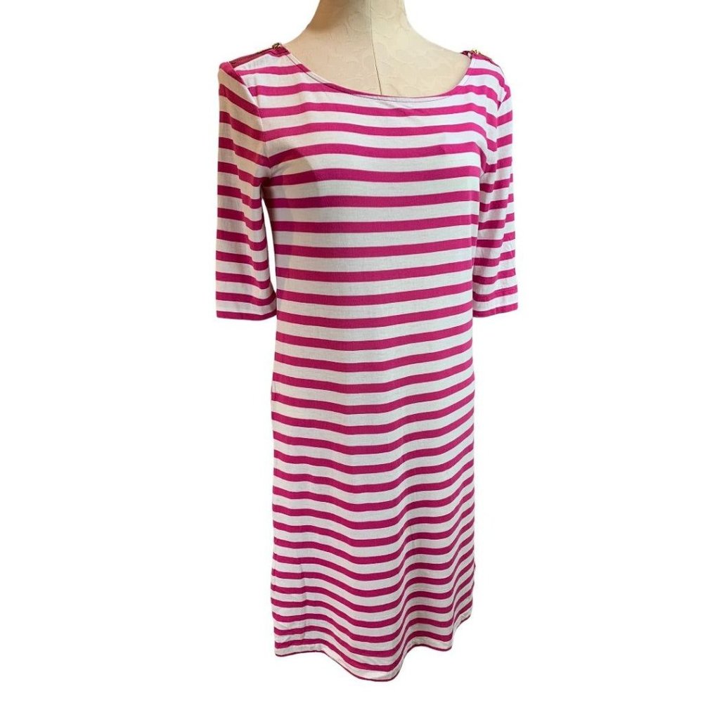 Medium Juicy Couture Women's Fuschia White Striped Tshirt Dress